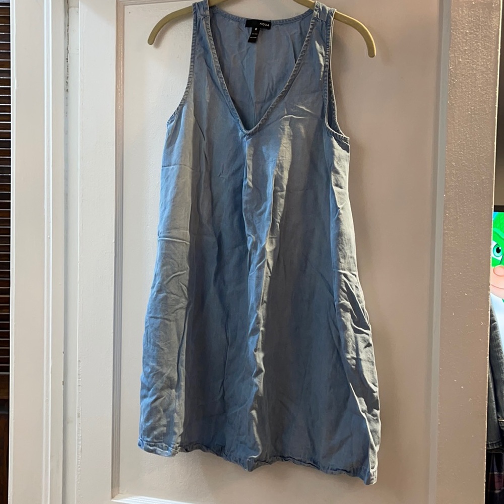 Aqua denim dress with pockets